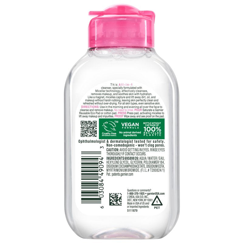 Garnier Micellar Cleansing Water All-in-1 Makeup Remover & Face Cleanser, 3.4 fl oz