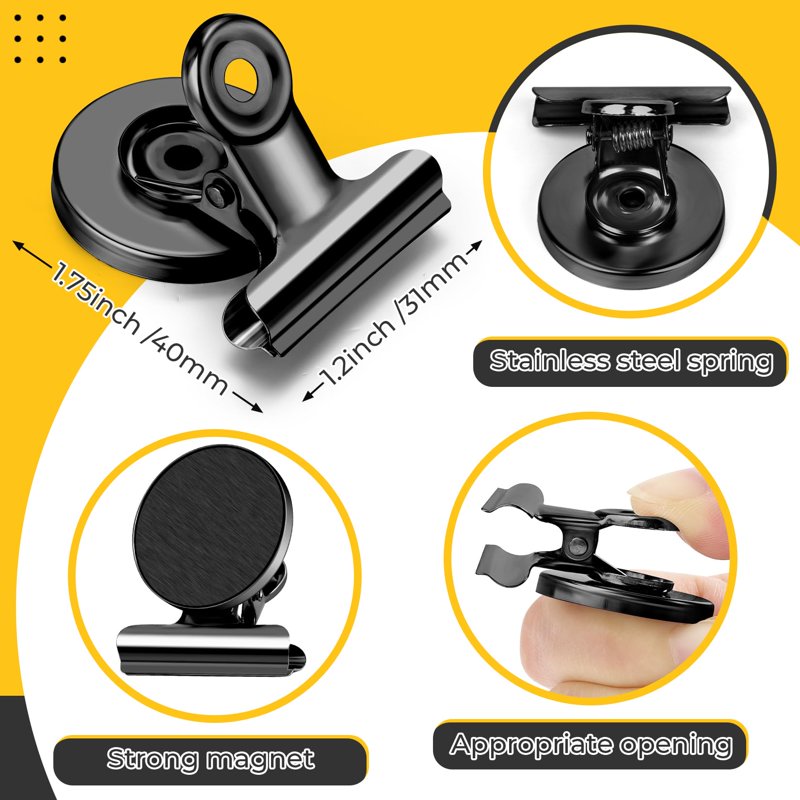 Magnetic Clips for Refrigerator Whiteboard Photo Display - Black & Silver Pack
