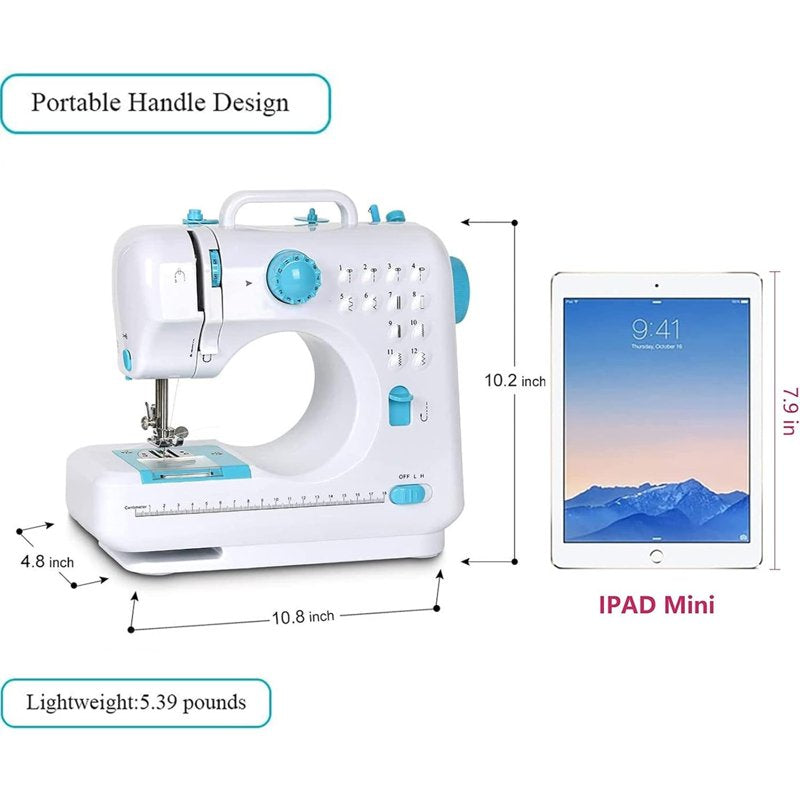 Mini Portable Sewing Machine with 12 Stitches for Beginners - Blue