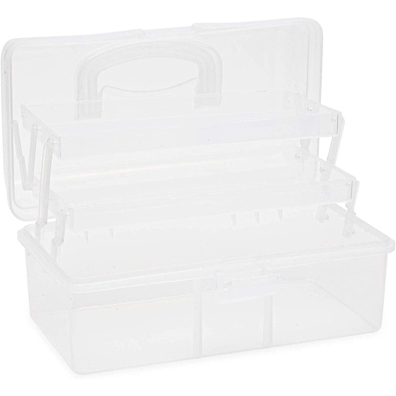 Clear Art Supply Organizer Box with 2 Removable Trays - Craft Storage Case
