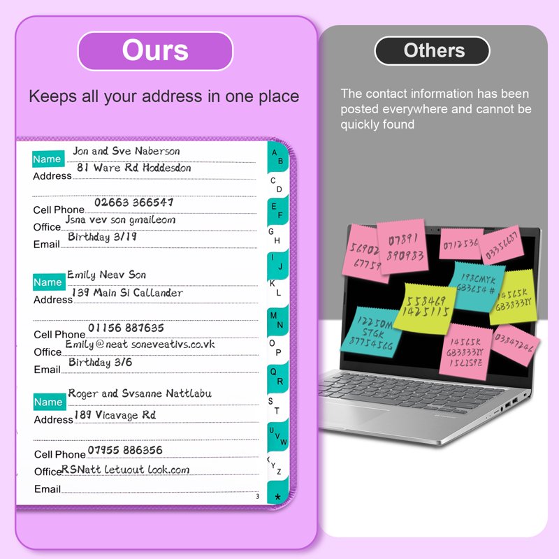 Pocket Size Address Book with Alphabet Index Large Print for Elderly - Purple