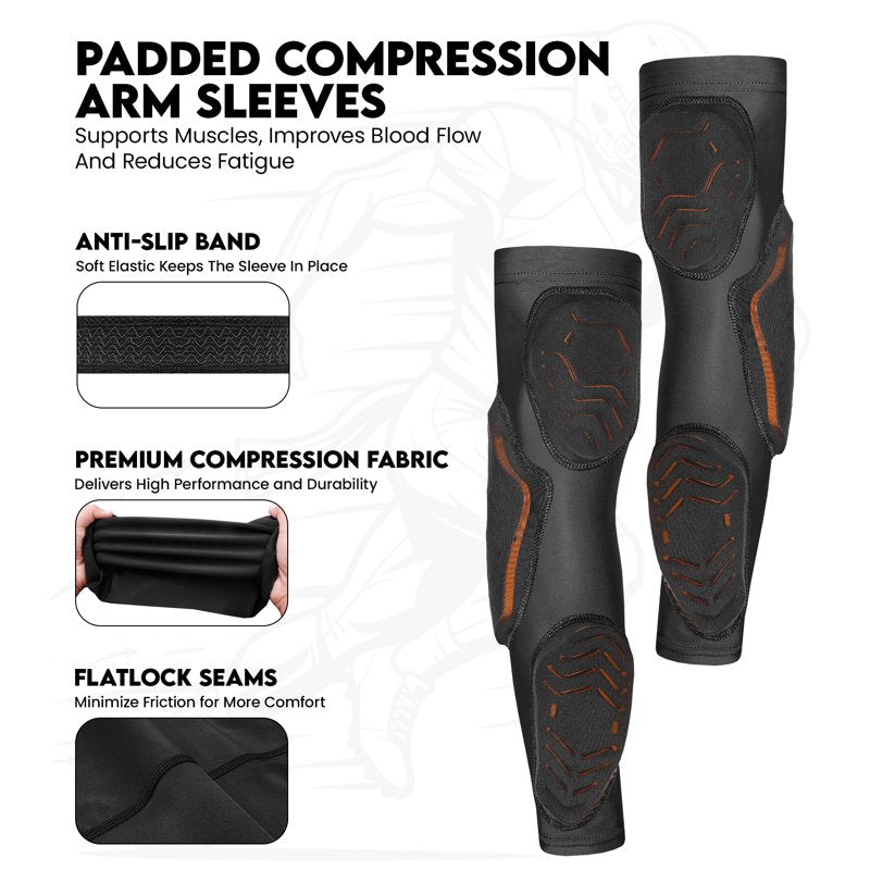 Padded Arm Sleeves for Football, Volleyball & Sports Protection - Youth & Adults