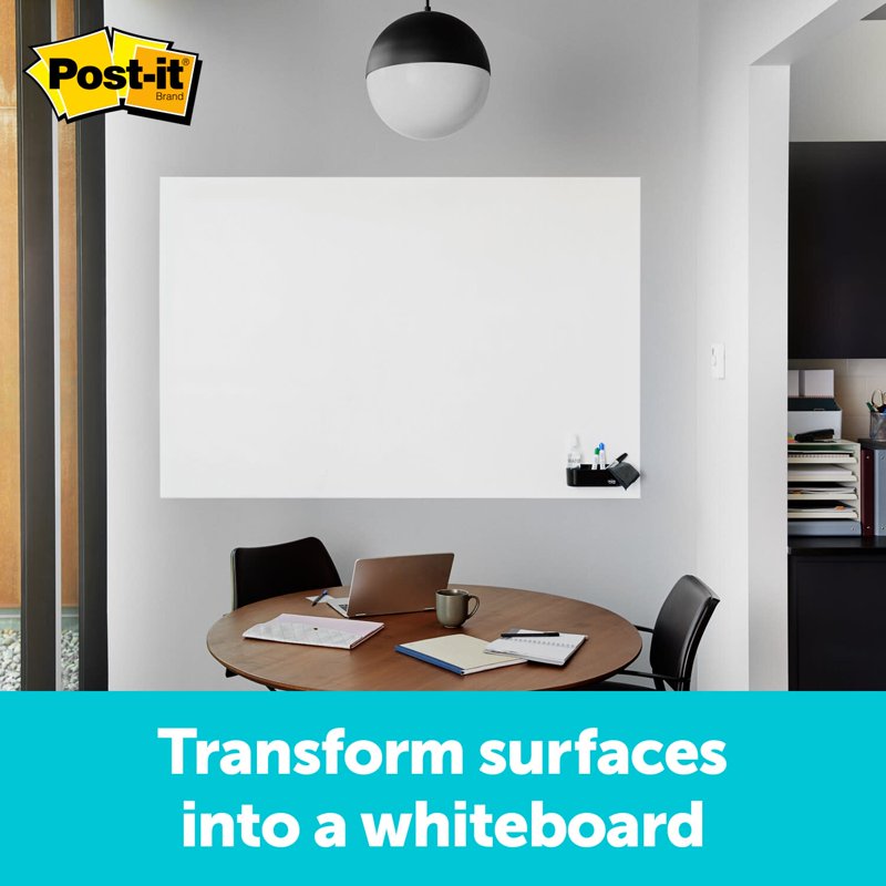 Self-Stick Dry Erase Surface Film - White, 8ft x 4ft, Easy Install