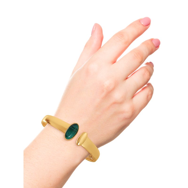 Women's Green Stone Cuff Bracelet - Elegant Gold-Tone Jewelry Accessory