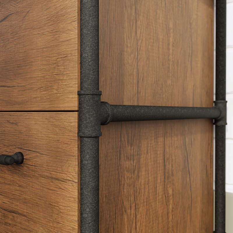 Industrial 2-Drawer Lateral File Cabinet in Checked Oak Finish - Home Office Storage
