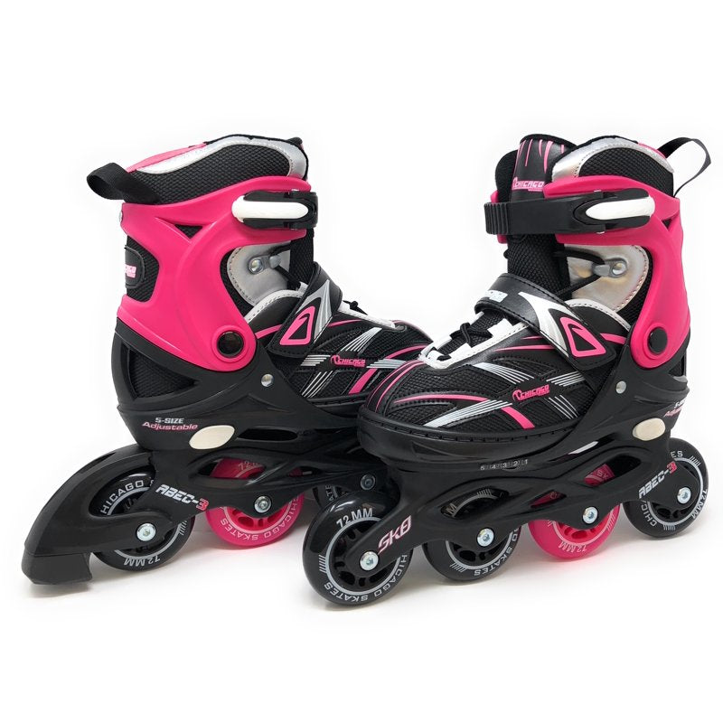 Adjustable Girls Inline Skates - Black Pink Silver, Multi-Size Fit