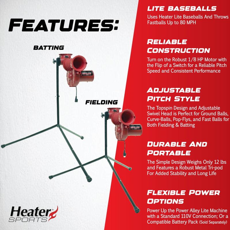 Baseball Pitching Machine with Adjustable Speed & 360° Swivel Head