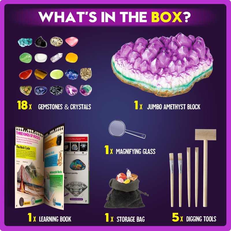 Gemstone Dig Kit for Kids - Real Crystals & Geology Science Activity