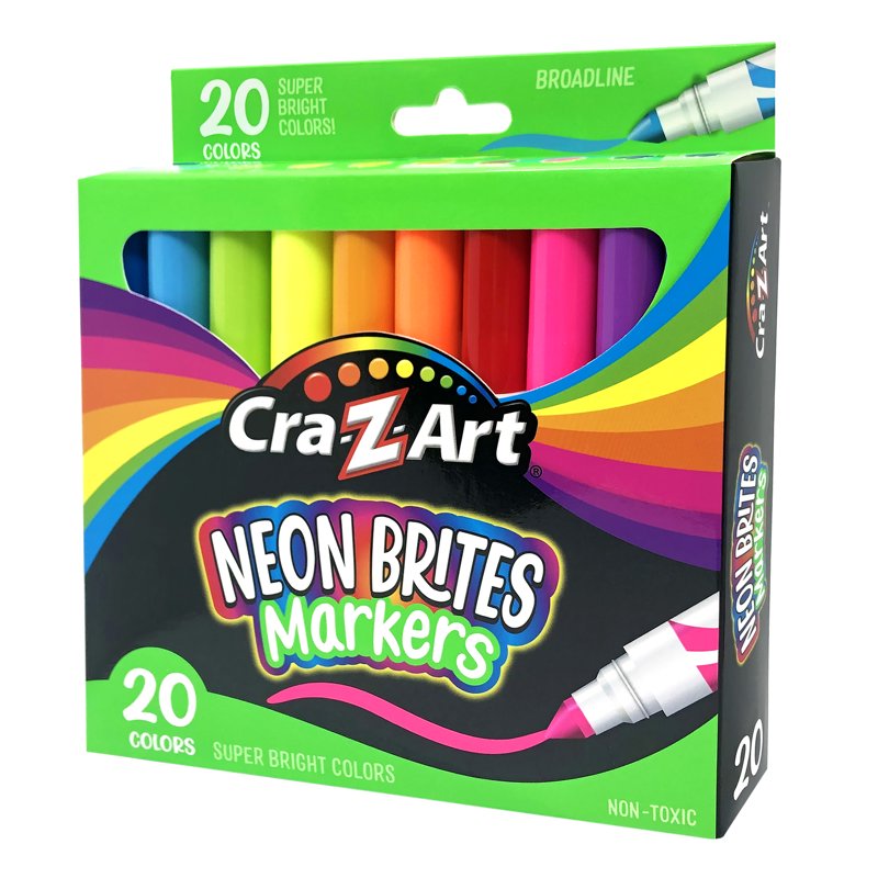 Neon Broad Line Markers Set - 20 Bright Colors for Arts & Crafts