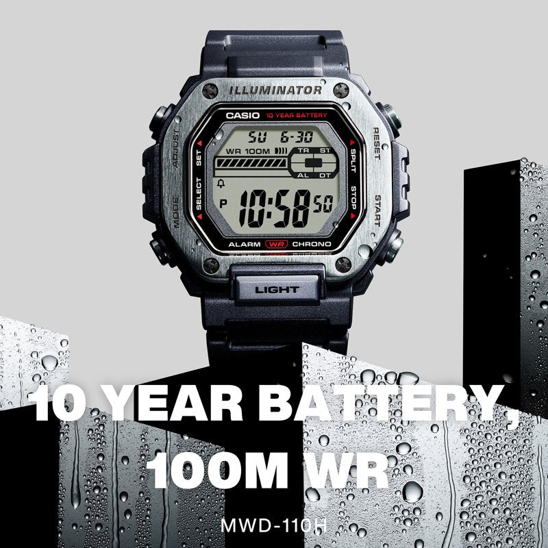 Digital Sport Watch with Stainless Steel Bezel and 10-Year Battery - Water Resistant