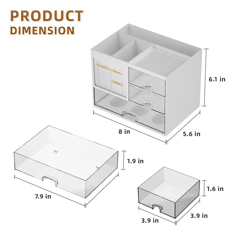 Multi-Compartment Desk Organizer with Drawers and Pen Holder - White/Green