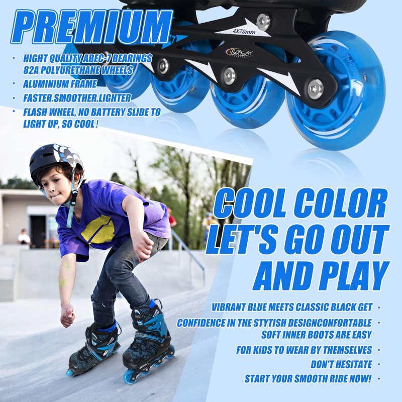 Adjustable Kids Inline Skates with Light-Up Wheels for Beginners - Blue