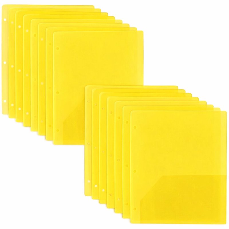 100 Pack Yellow Two-Pocket Plastic Folders with 3-Ring Hole Punch - 11.5 x 9.5 in