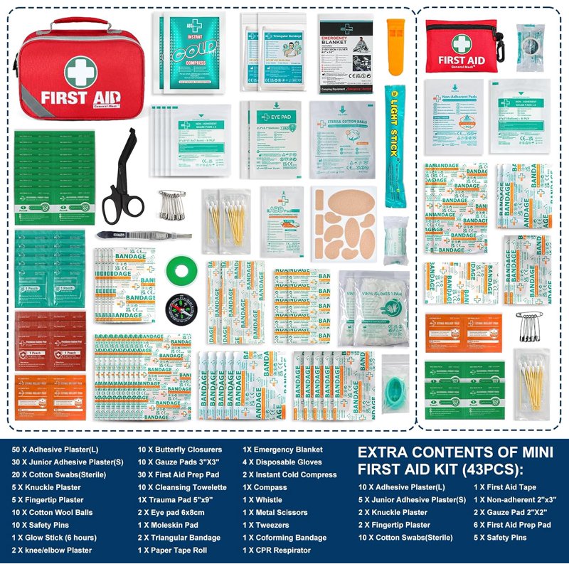 Comprehensive 258-Piece First Aid Kit with Mini Emergency Supplies for Travel Home Car