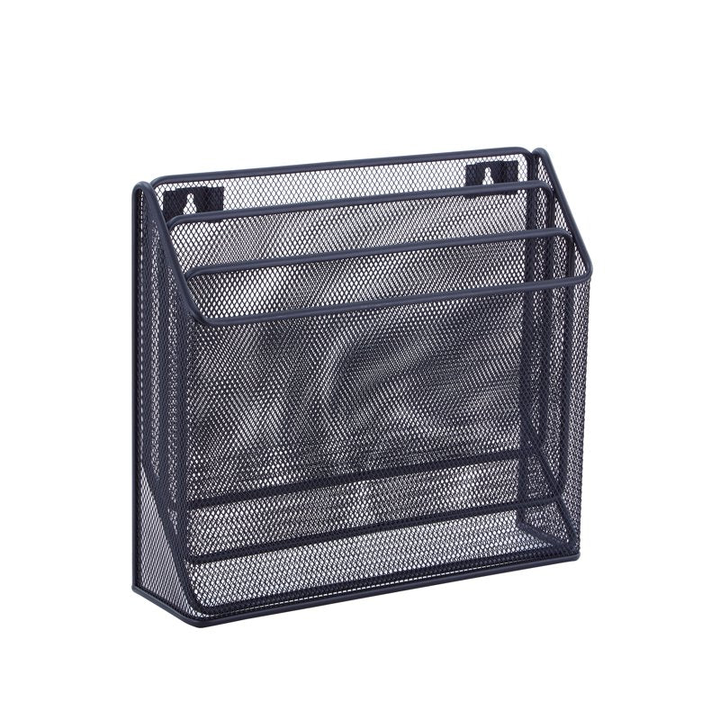 Desktop Organizer with 3 Compartments - Metal Mesh Desk Storage Black
