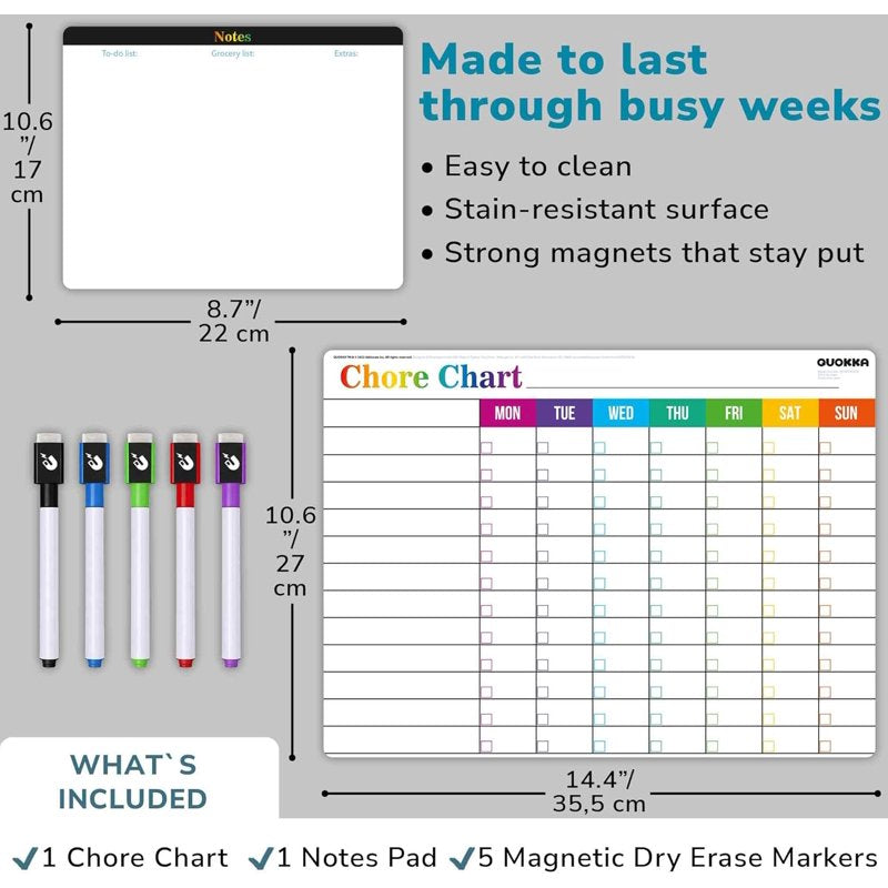 Quokka Magnetic Chore Chart for Kids at Home – Gift Reward Visual Schedule Chart – Dry Erase Weekly Planner (Variation: Basic)