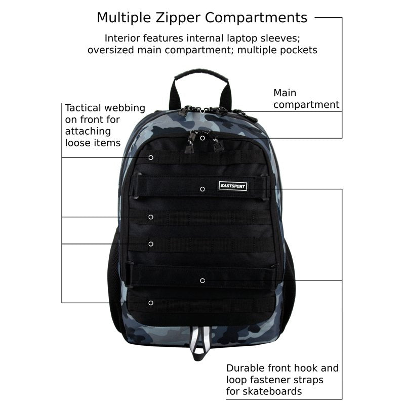 Skater Backpack with Skateboard Straps and Multiple Compartments - Rugged & Durable
