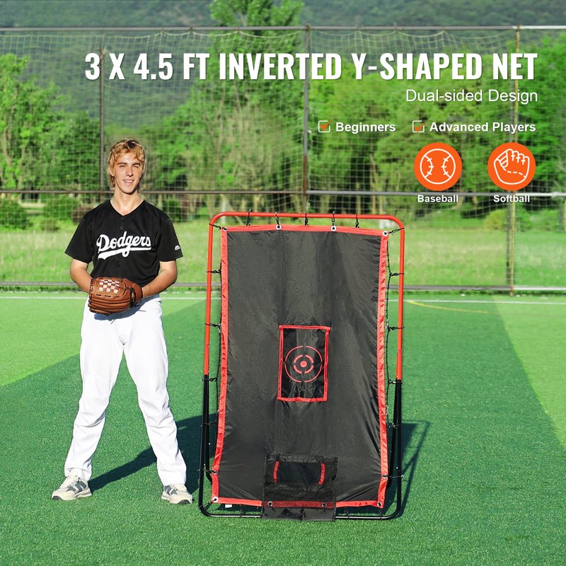 Baseball & Softball Rebound Net 3.5x4.5 ft PitchBack Trainer for Fielding & Throwing Drills