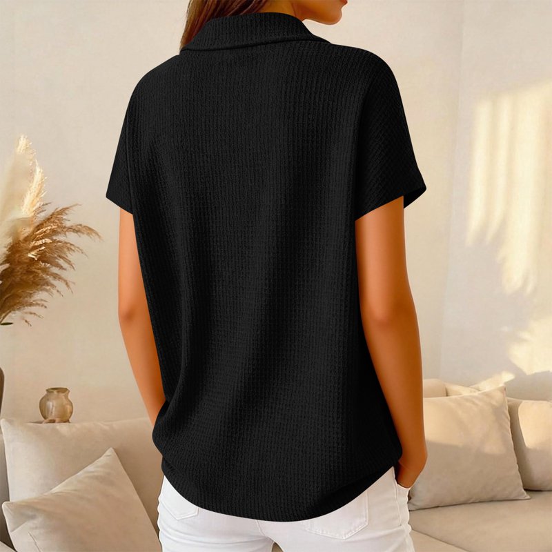 Women's Short Sleeve Waffle Knit Polo Shirt - Business Casual Tops
