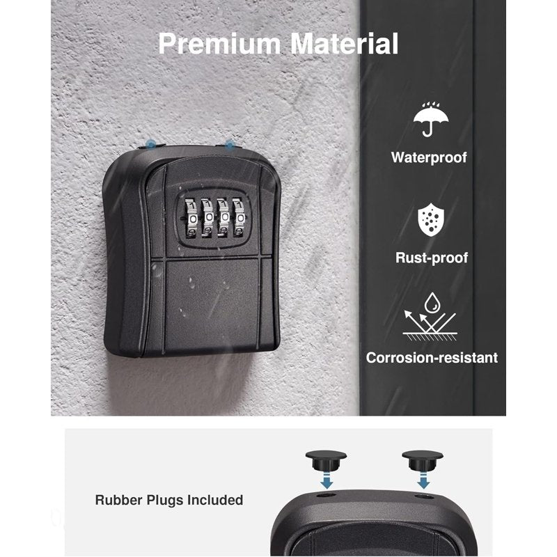 Portable Wall-Mounted Key Lock Box with Combination Code, Weather-Resistant Metal Safe for Home & Office