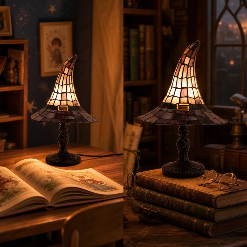 Halloween Witch Hat Lamp Tiffany-Style Night Light for Home & Party Decor