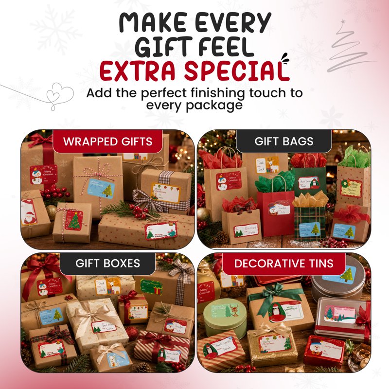 Christmas Gift Tag Stickers Set - 108 Count Holiday Gift Wrapping Labels