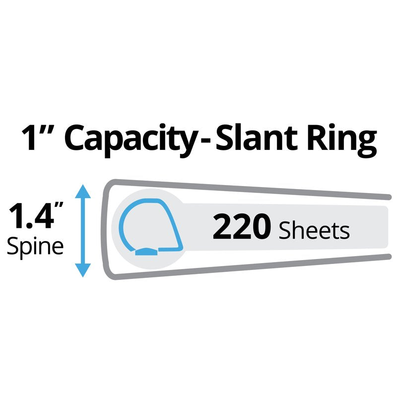 1-Inch Durable Slant Ring Binder - Blue, 220 Sheets