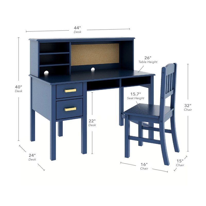 Kids Desk and Chair Set with Hutch - Wooden Study Table for Bedroom & Learning