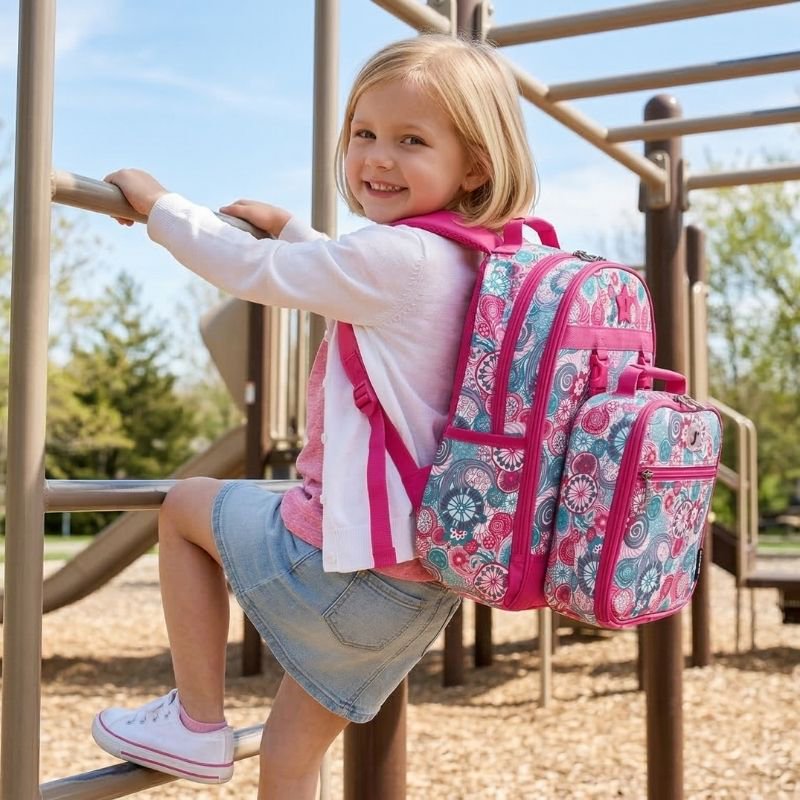 Kids Backpack & Lunchbox Set with Padded Straps & Organizer - Blue Raspberry