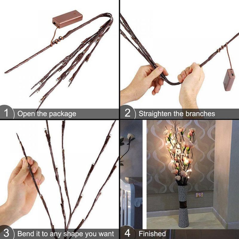 30-Inch Branch Twig LED Lights for Vase Decorations Indoor - Flexible Tree Branches, 20 Lights