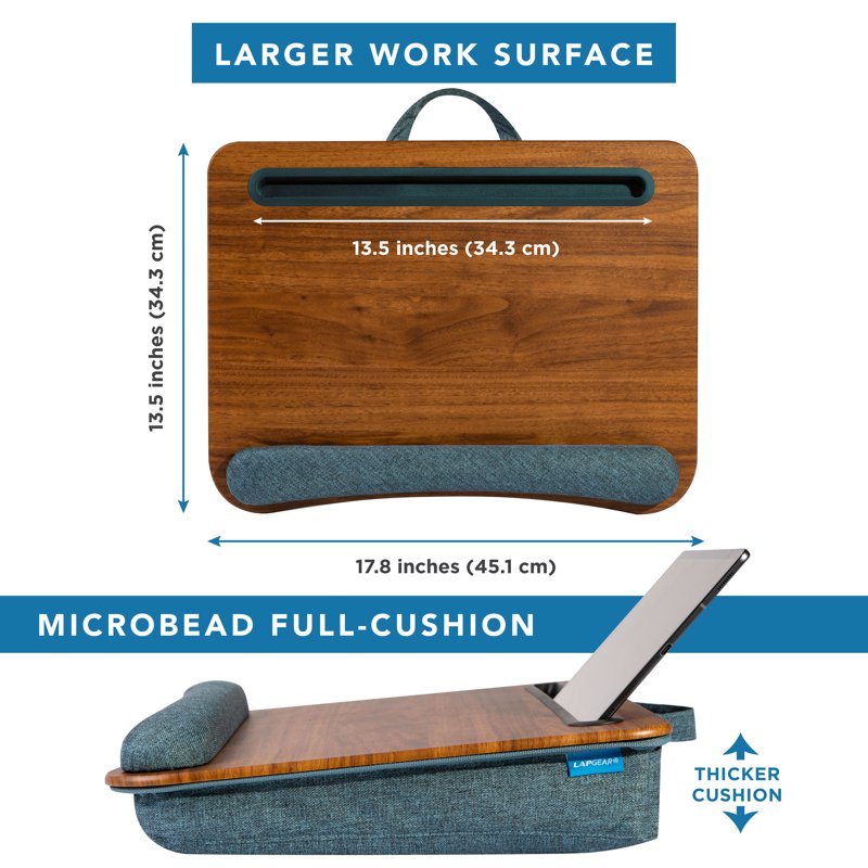 LapGear Portable Lap Desk with Cushion - Espresso Woodgrain, Fits 15.6-Inch Laptop