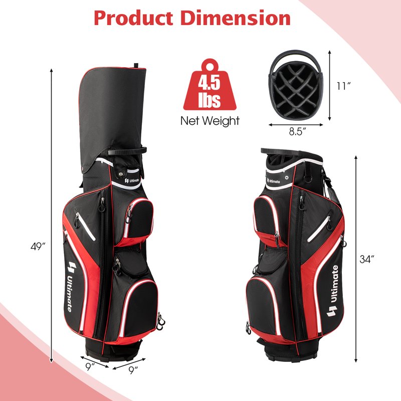 Gymax Red 14-Way Golf Cart Bag with 9 Pockets & Rain Hood