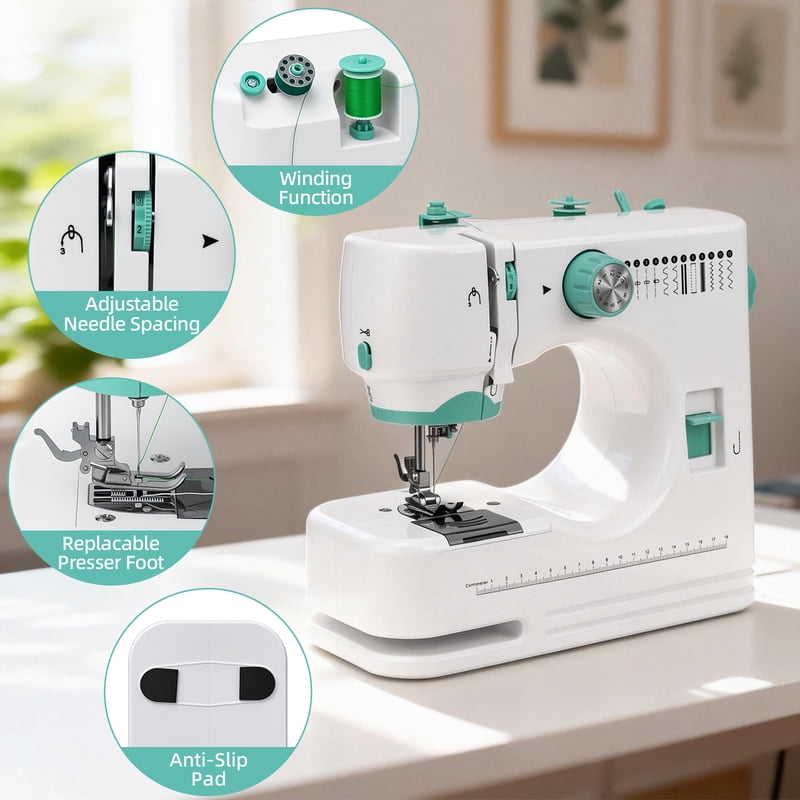 Portable Sewing Machine Kit with 57 Pieces, 12 Stitch Patterns for Beginners