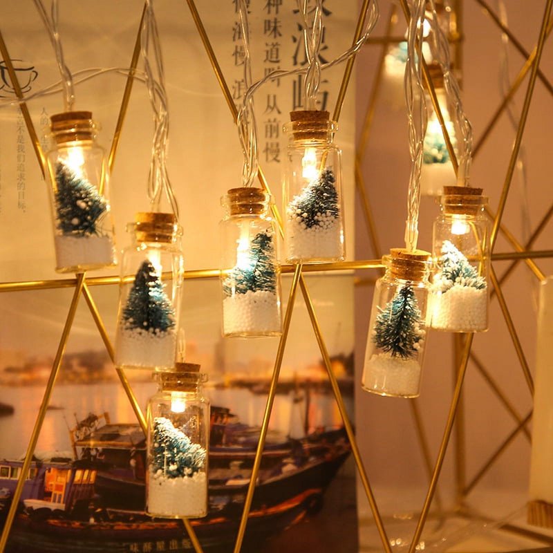 Indoor Christmas String Lights with Glass Drift Bottles - Battery Powered 6.5ft Warm White