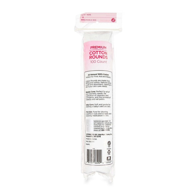 Cotton Rounds Pack of 6 - 100% Pure, Soft, Lint-Free Makeup & First Aid Cotton Pads