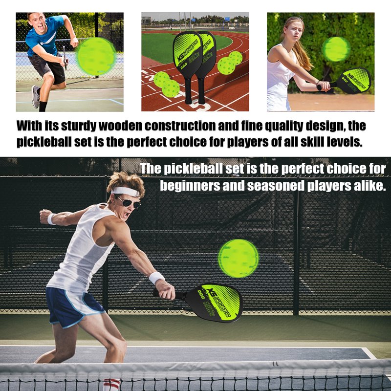 Pickleball Paddle Set — 2 Rackets and 4 Balls with Storage Bag