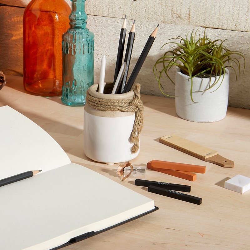 13-Piece Sketching and Drawing Kit with Pencils Charcoal Pastels Blending Tools