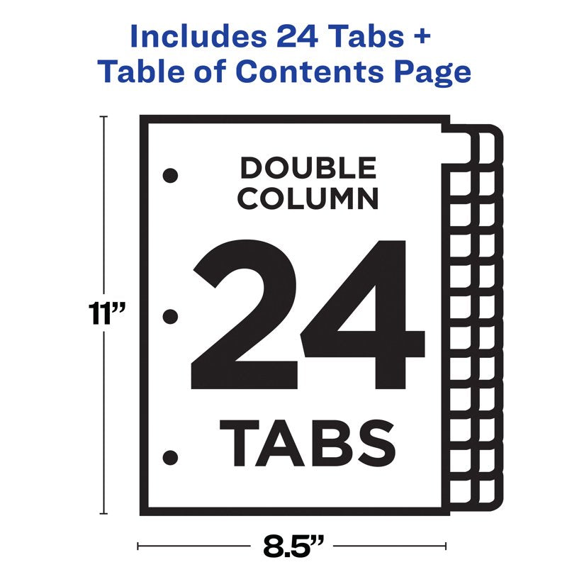 Double Column Tab Dividers for Binders - Customizable Table of Contents - Multi-Color Set