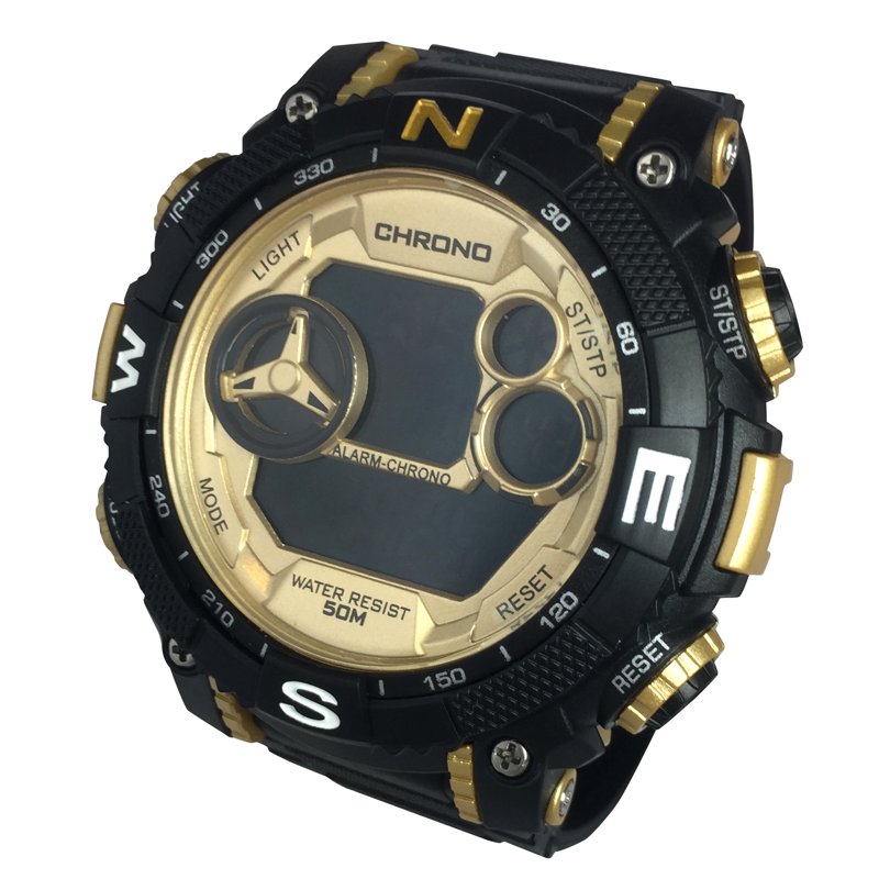 Digital Sport Wristwatch for Men with Plastic Strap and Water Resistance