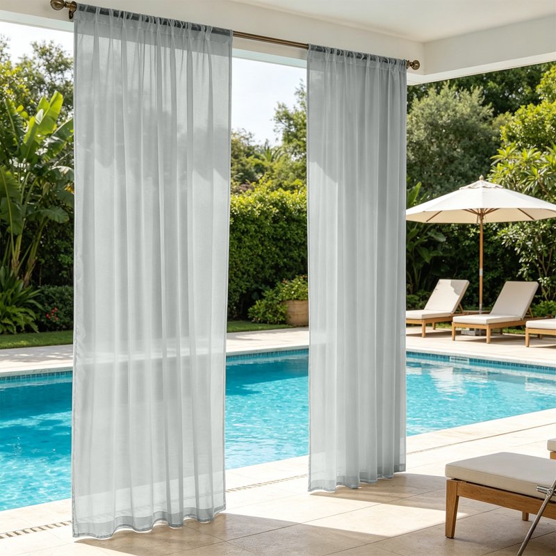 Outdoor Sheer Voile Curtain Waterproof UV Resistant Light Filtering Patio Drapes