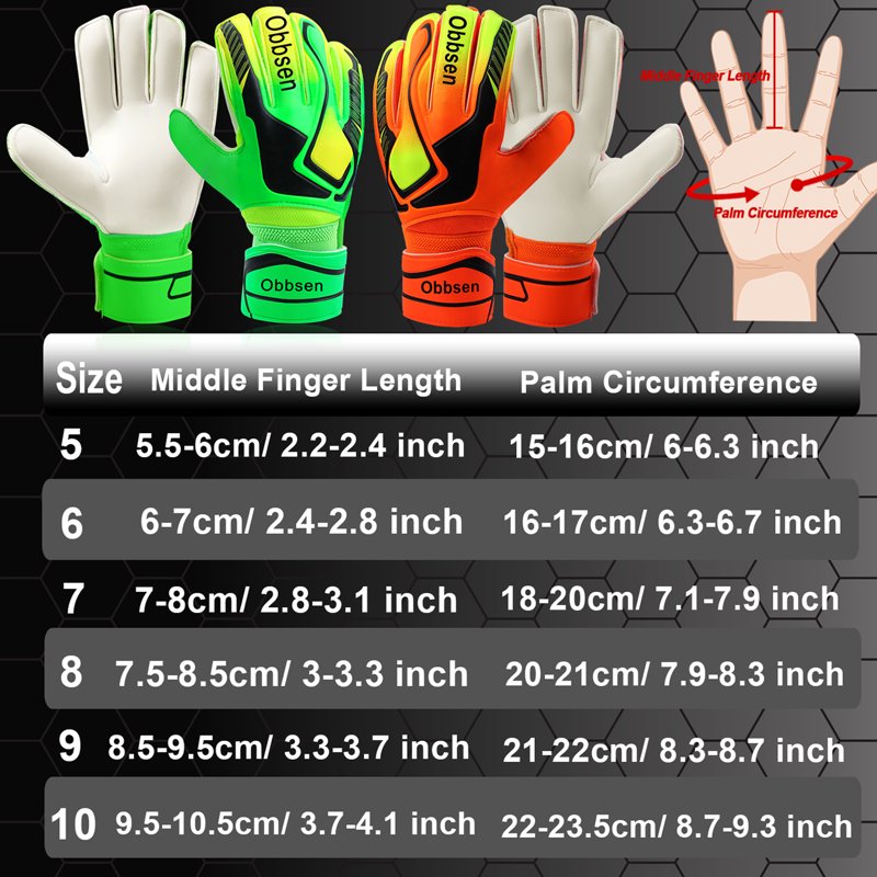 Goalkeeper Gloves for Youth & Adults - Obbsen Soccer Goalie Gloves with Finger Protection (5, Lime Volt Green) - 3 Colors