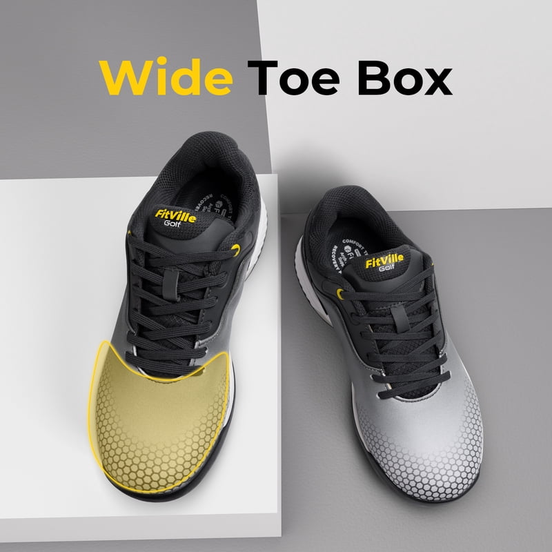 FitVille Wide & Extra Wide Golf Shoes for Men – Waterproof Spiked, Gray, 9.5 Wide