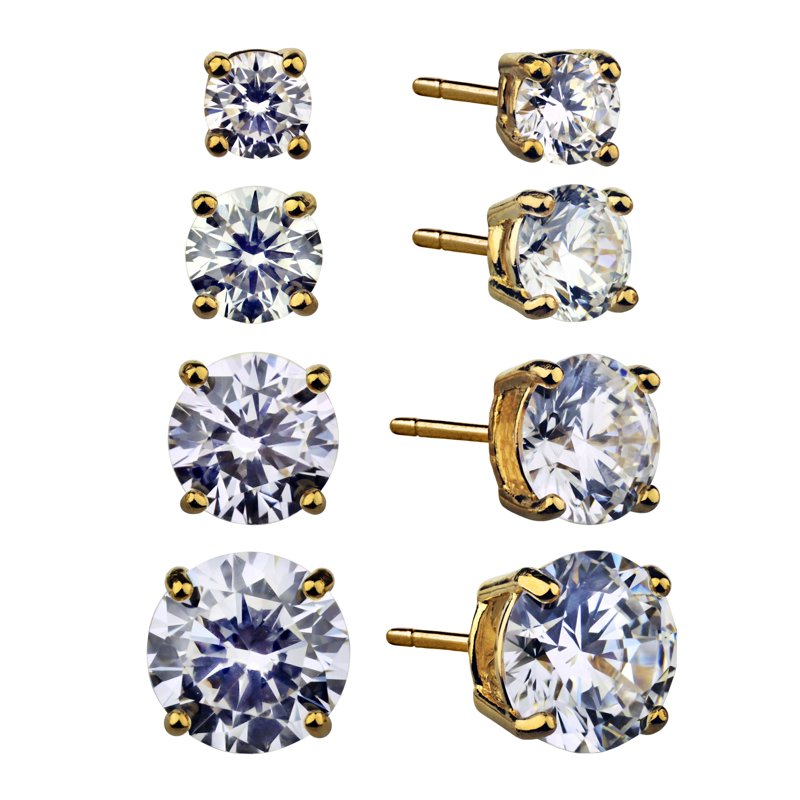 4-Pair Women's Simulated Diamond Earring Set in 14K Gold Plated Sterling Silver