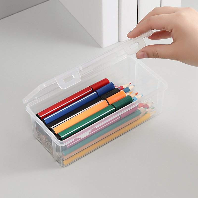 Large Transparent Plastic Pencil Box with Locking Lid & Handle - Space-Saving Organizer