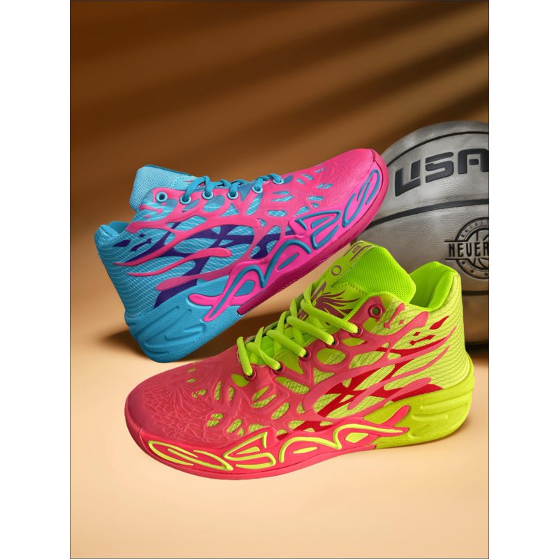 Men's Breathable Mesh Basketball Shoes with Flame Design - Non-Slip Support