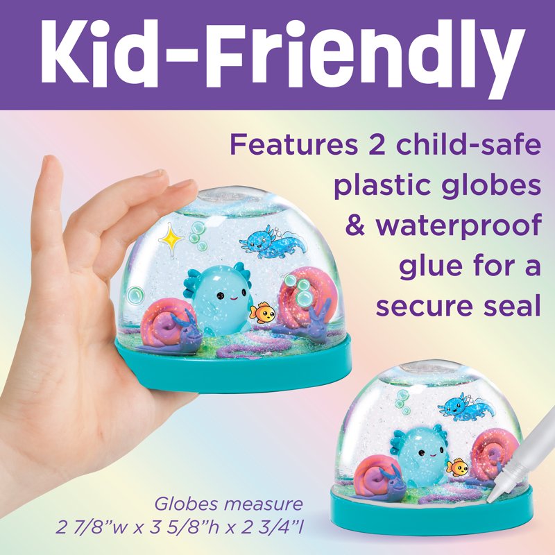 Water Globe Craft Kit with Axolotl Figures for Kids - Make 2 Snow Globes