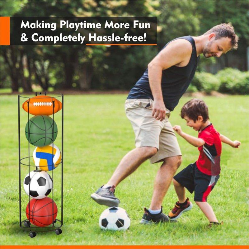 Vertical Ball Storage Rack with Wheels for Basketball Volleyball Soccer Balls