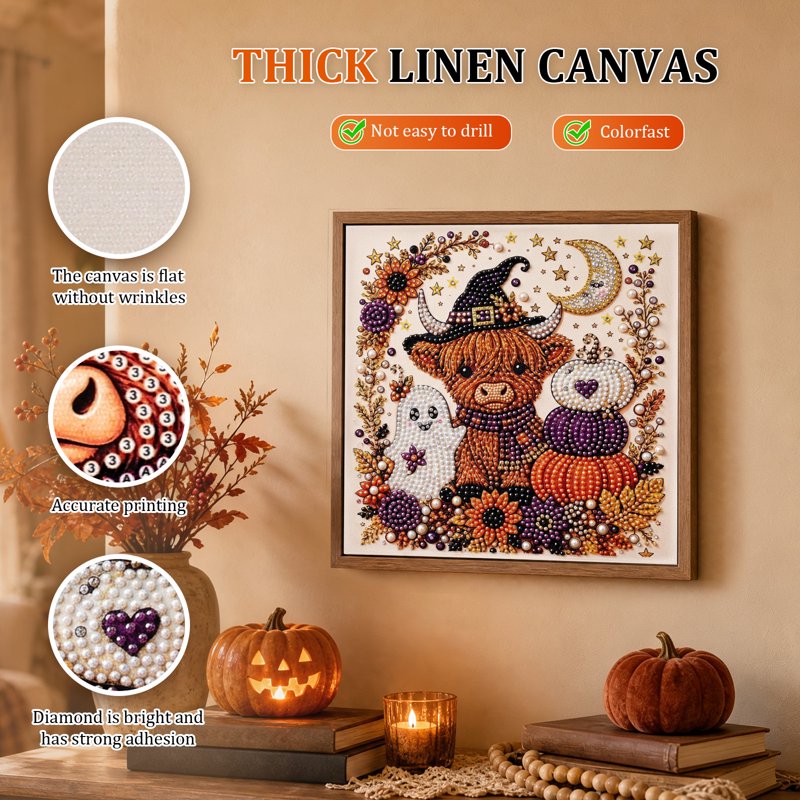 Halloween Pearl Art DIY Kit for Home Decor - Ghost & Pumpkin Design, Partial Drill, Luminous Pearls, Beginner Craft