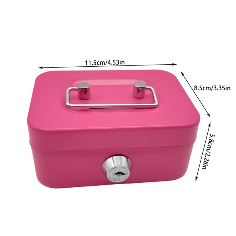 Small Metal Cash Box with Lock and Handle for Money, Toys, and Organizer