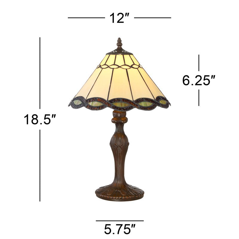 Traditional Tiffany Style Accent Table Lamp with Woven Glass Shade - Bronze Finish, 18.5"